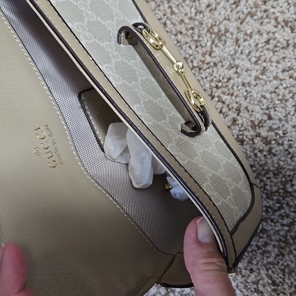 G Cream and Tan Shoulder Bag with Gold Buckle - Picture 2 of 4